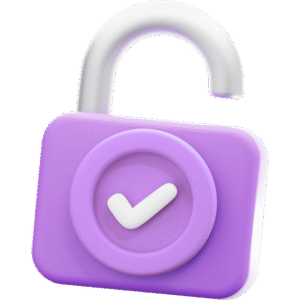 Cadenas violet ouvert avec coche blanche, symbolisant l’accessibilité et l’inclusivité.